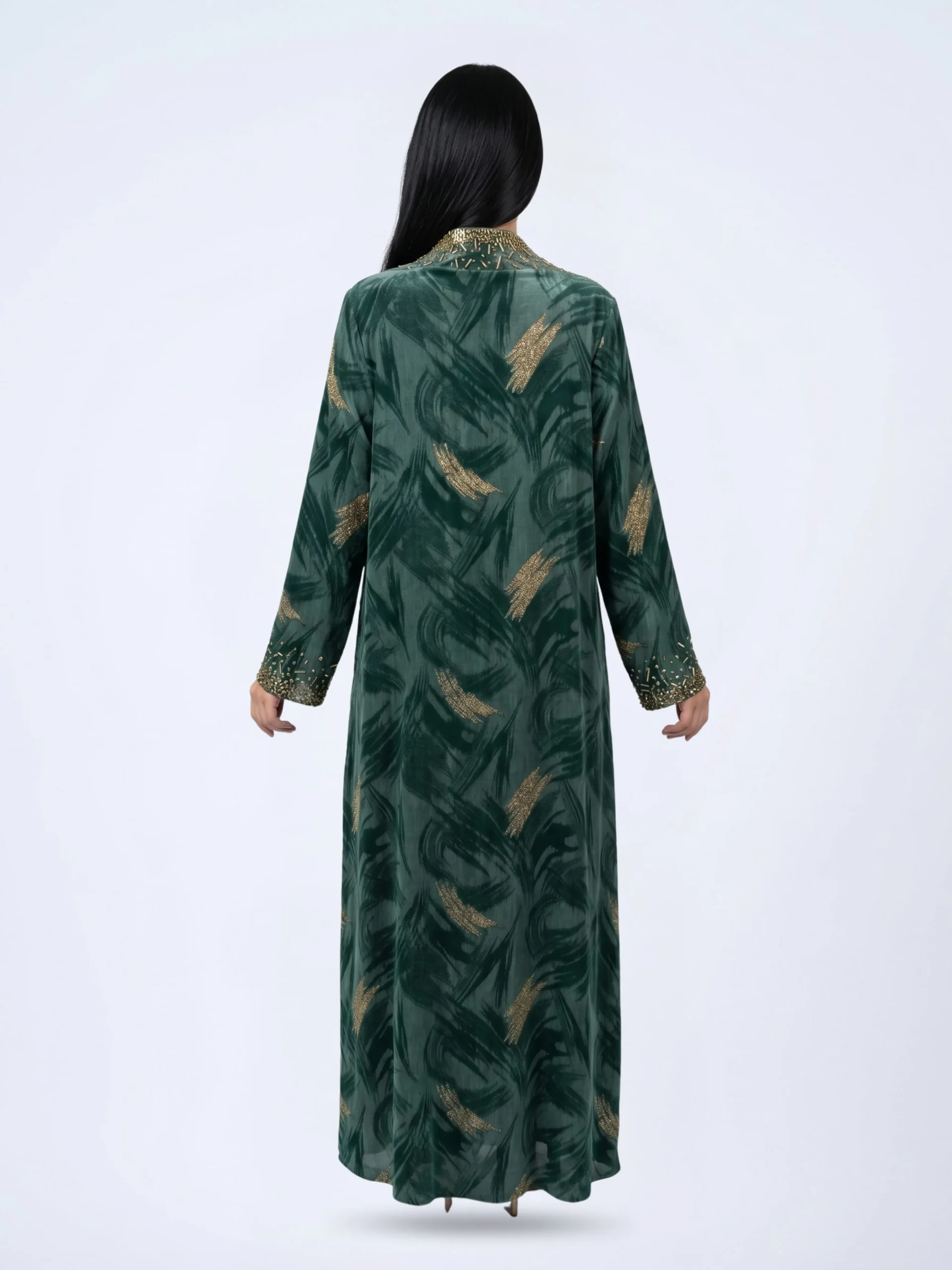 Back neckline gold embellished abaya detail