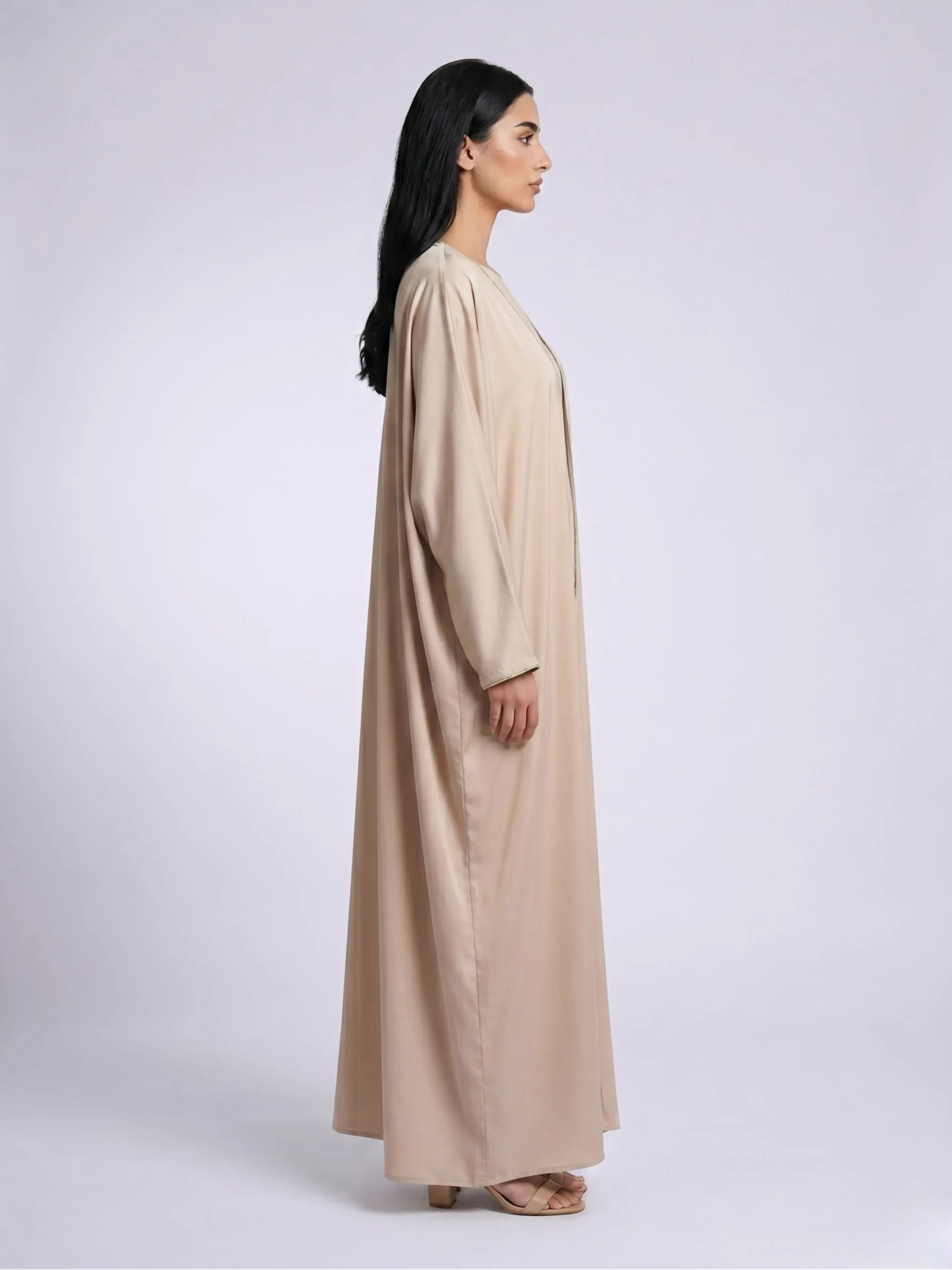Soft Beige Abaya with Gold Piping